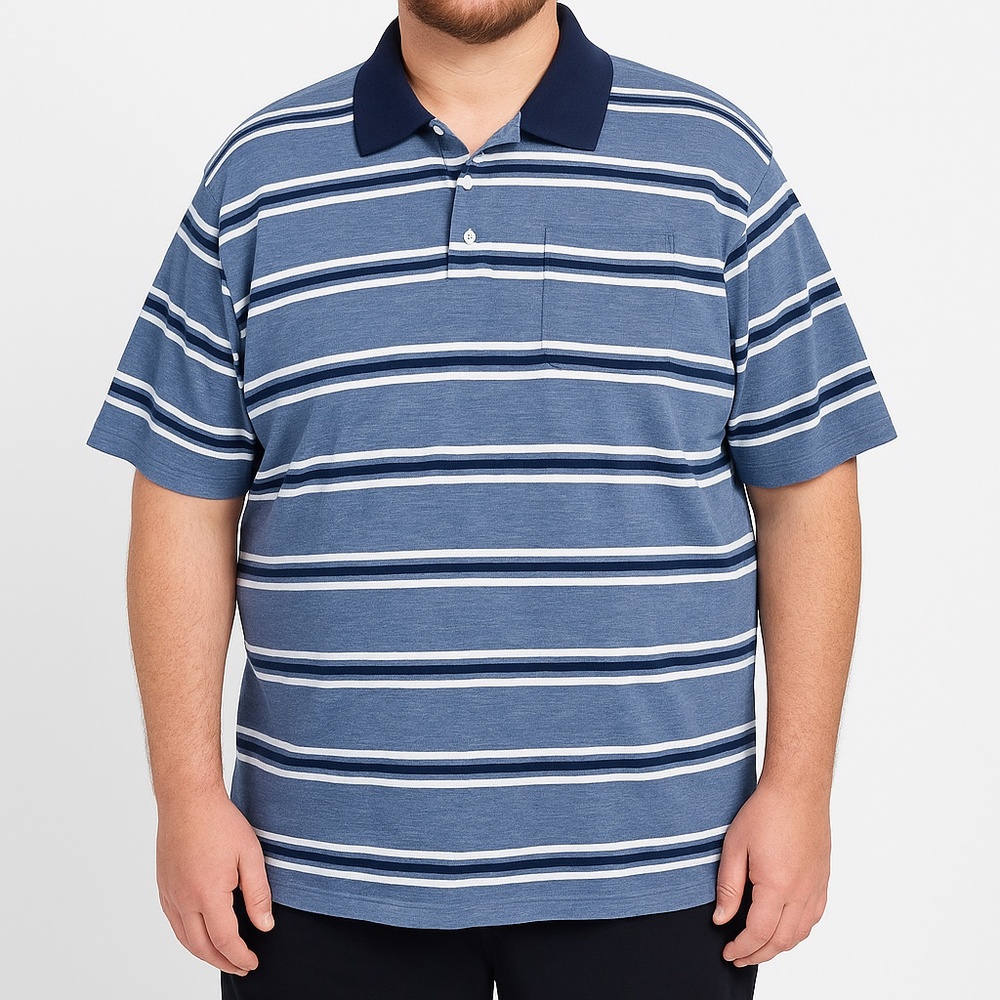 Harbor Bay Blue White Stripe Polo Shirt 1XL Cotton Blend